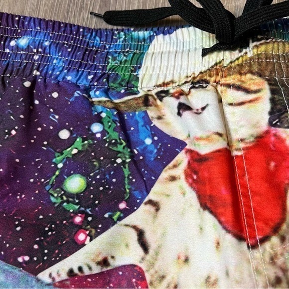 Cowboy Cat Riding Rainbow Shark Double Sided Swim Trunks Elastic Waistband Men M - Picture 6 of 8